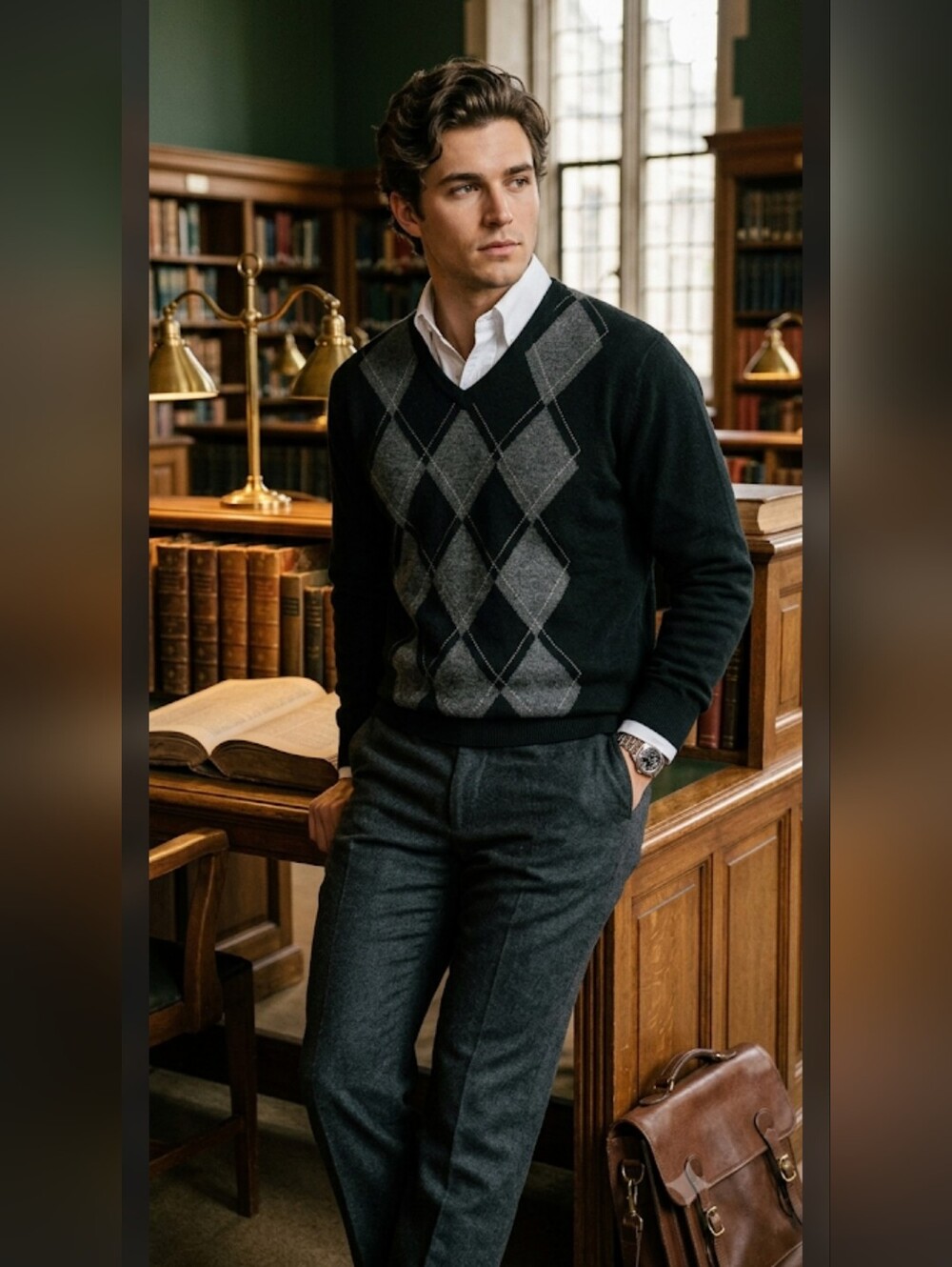 Ahead Merino Wool Blend Mens Pullover Sweater S Argyle Diamond Academic Golf